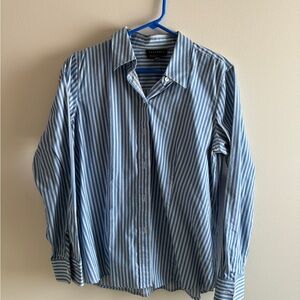Foxcroft Women’s Blue and White Striped Button Down Shirt